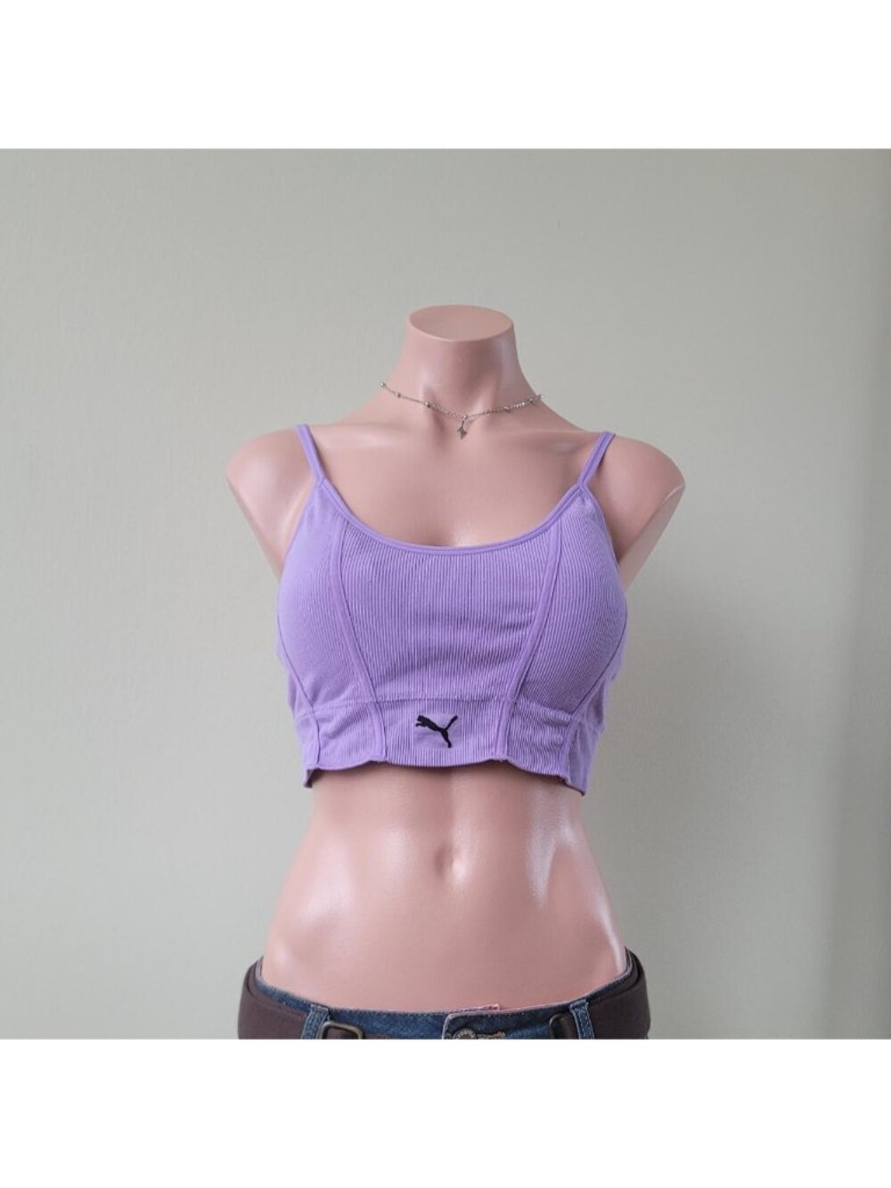 Puma Lavender Purple Silhouette Embroidered Activewear Bra Tank Top (L)